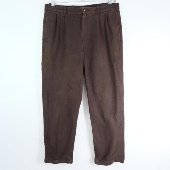 Brooks Brothers Elliot Dress Pants 34x30 Brown Pleated Cuffed Moleskin - Picture 1 of 10